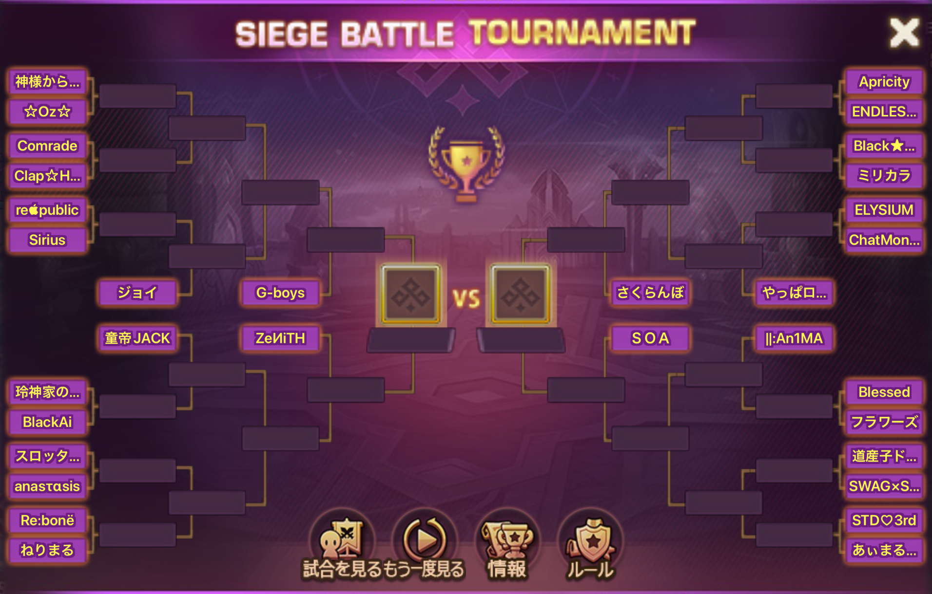 占領戦トーナメント シーズン20 トーナメント表